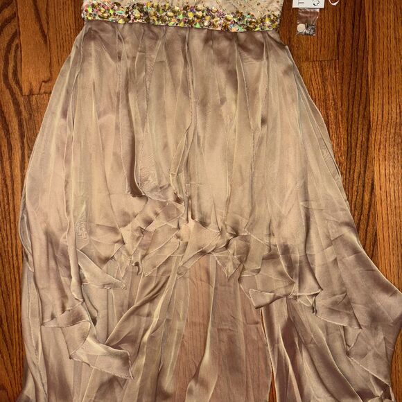 SHERRI HILL Gold Beaded High-Low Formal Gown – Size 12 - Picture 3 of 9